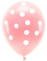 Partydeco Mintás latex lufi 11" 33cm 6 db rózsaszín fehér pöttyel (LUFI469710)