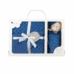 Inter Baby Set cadou nou nascuti cu paturica pufoasa si ursulet atasament Inter Baby bleumarin (IBPD001-10) Lenjerii de pat bebelusi‎, patura bebelusi