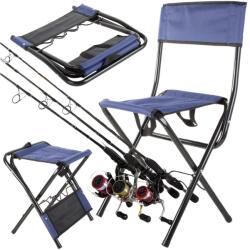 VERK GROUP Összecsukható horgász- kemping- túra szék háttámlával, bottartóval, 69x40 cm, kék
