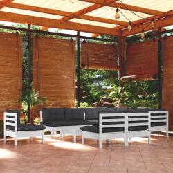vidaXL Set mobilier grădină cu perne, 11 piese, alb, lemn masiv pin (3096762) - comfy