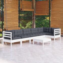 vidaXL Set mobilier de grădină cu perne, 7 piese, alb, lemn de pin (3096401) - comfy