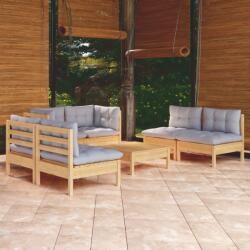 vidaXL Set mobilier grădină cu perne, 7 piese, gri, lemn masiv pin (3096213)