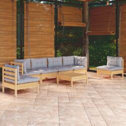 vidaXL Set mobilier grădină cu perne gri, 7 piese, lemn masiv de pin (3096201)