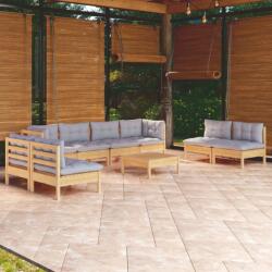 vidaXL Set mobilier grădină cu perne gri, 9 piese, lemn masiv pin (3096237) - comfy