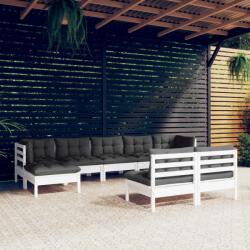 vidaXL Set mobilier de grădină cu perne, 9 piese, alb, lemn de pin (3097104) - comfy