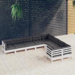 vidaXL Set mobilier de grădină cu perne, 9 piese, alb, lemn de pin (3096984) - comfy