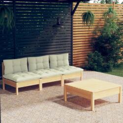 vidaXL Set mobilier grădină cu perne crem, 4 piese, lemn masiv de pin (3096082) - comfy