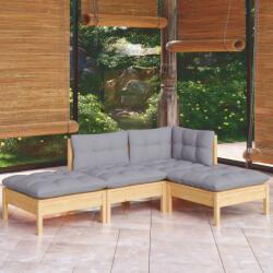 vidaXL Set mobilier grădină cu perne gri, 4 piese, lemn masiv pin (3096285)
