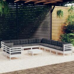 vidaXL Set mobilier grădină cu perne, 12 piese, alb, lemn masiv pin (3096930) - comfy