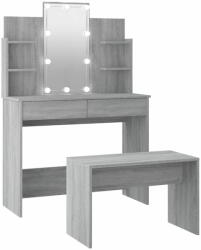  Vidaxl szürke sonoma szerelt fa fésülködőasztal-szett LED-ekkel 3114129