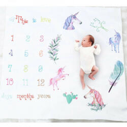 drool Paturica Milestone subtire pentru fotografii memorabile Unicorni Drool (drl272) - babyneeds Lenjerii de pat bebelusi‎, patura bebelusi