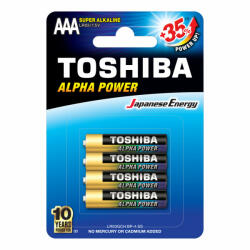 Toshiba ALPHA POWER LR03 AAA 1, 5 V alkáli elemek buborékcsomagolás 4 darab (TOSBAT0010)