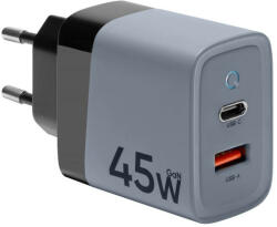 TACTICAL Microgrid GaN 45W Töltő, USB-A + Type-C, szürke (AD_0055)