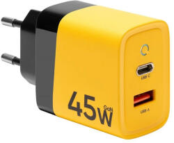 TACTICAL Microgrid GaN 45W Töltő, USB-A + Type-C, Sárga (AD_0054)