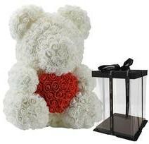  Virágmaci, Rózsamaci, 35cm, fehér, szívvel (LUFI591957)