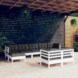 vidaXL Set mobilier grădină cu perne, 9 piese, alb, lemn masiv pin (3097128)