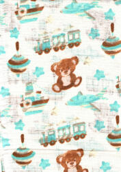 Mintás textil pelenka 1db-os - türkiz maci , jármű mintával - babastar