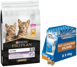 PRO PLAN Pro Plan 10 kg Purina hrană uscată + 8 x 40 g Dentalife Daily Oral Care Snack gratis! - Kitten Healthy Start bogată în pui Snacks