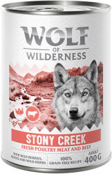 Wolf of Wilderness Wolf of Wilderness 10 + 2 gratis! 12 x 400 g Hrană umedă câini - Stony Creek Pasăre cu vită