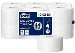 Tork toalettpapír T2 mini Jumbo Advanced szürke levélmintával, 2r. , fehér, 170m/tek, 12tek/karton (HT120280)