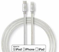 Nedis Cablu Lightning | USB 2.0 | Apple Lightning, 8 pini | Conector USB-C | 480 Mbps | Placat cu aur | 1, 00 m | Rotund | Branded / Carcasă din nailon | Aluminiu / Argintiu | Cutie cu capac cu fereastră (C
