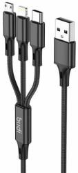 Budi 3in1 Cablu USB la USB-C / Lightning / Micro USB de 1m (negru) (203A8B)