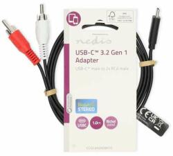 Nedis Adaptor USB-C | USB 3.2 Gen 1 | Conector USB-C | 2x fișă RCA | 1, 00 m | Rotund | Nichelată | PVC | Negru | Etichetă (CCGL64240BK10)