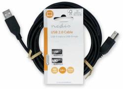 Nedis Cablu USB | USB 2.0 | Conector USB-A | Conector USB-B | 10 W | 480 Mbps | Nichelată | 3.00 m | Rotund | PVC | Negru | Etichetă (CCGL60100BK30)