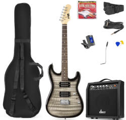 Max Music Gigkit 4/4 Elektromos gitár szett (20W erősítő, táska, hangoló, pengetők) - Quilted Style Fekete
