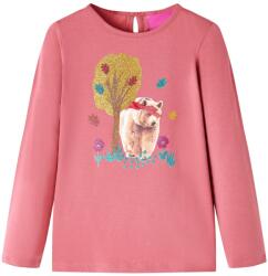  Tricou pentru copii cu mâneci lungi, imprimeu urs, roz antichizat, 116 (13811)
