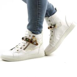 Zibra Pantofi casual, sport de dama stil gheata accesorizati cu pietre colorate 607-1-WHITE (607-1-WHITE)