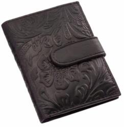 Sylvia Belmonte fényes fekete / virágmintás patentos álló női bőr kártyatartó im-08