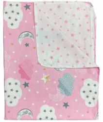 Deseda Paturica din panza de bumbac Junior Nori cu luna roz (4654) Lenjerii de pat bebelusi‎, patura bebelusi