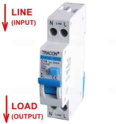 Tracon Kombinált védőkapcsoló, elektronikus, 2P, 1 mod. C10, 30mA, 6kA KVKVE-10/30 Tracon (VE-10/30)