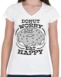 printfashion Donut worry eat happy - Női V-nyakú póló - Fehér (15160315)