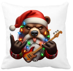 printfashion Vicces morcos karácsonyi gitáros rocker party medve - Párnahuzat, Díszpárnahuzat - Fehér (15242777)