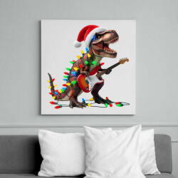 printfashion Karácsonyi rocker tirex gitárral - karácsonyi dinoszaurusz - Vászonkép - Fehér (15229425)