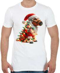printfashion Vicces karácsonyi party ló - Mikulás ruhában - Férfi póló - Fehér (15230392)