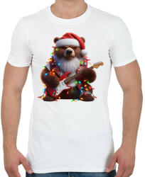 printfashion Vicces morcos karácsonyi gitáros rocker party medve - Férfi póló - Fehér (15238333)