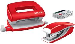 Leitz Tűzőgép és lyukasztó szett, 10 lap, fém, LEITZ Wow Mini , piros (55612026)