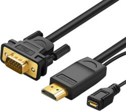 UGREEN MM101 HDMI - VGA adapter, kerek, 1, 5 m (fekete) (30449) - scom
