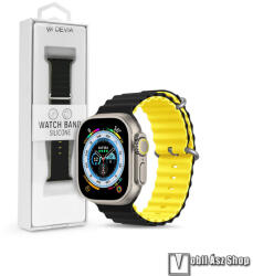 DEVIA DELUXE SERIES okosóra szíj - FEKETE / SÁRGA - szilikon, csőszerkezetes struktúra, rugalmas, csatos - APPLE Watch Series 1/2/3 42mm / 4/5/6/SE 44mm / 7/8/9 45mm / Ultra / Ultra 2 49mm