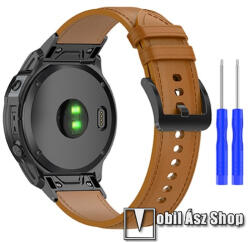 Okosóra szíj - VILÁGOSBARNA - valódi bőr - 106 + 132mm hosszú, 26mm-es QUICKFIT - Garmin Fenix 7X / 5X / 5X Plus / 5X Plus Sapphire / 6X / 6X Sapphire / 6X Pro / 6X Pro Solar / 6X Pro Sapphire / Quati