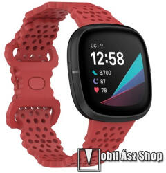 Okosóra szíj - szilikon, légáteresztő - PIROS - 3D VIRÁG MINTÁS - 101+124mm hosszú, 23mm széles - Fitbit Versa 4 / Versa 3 / Sense / Sense 2