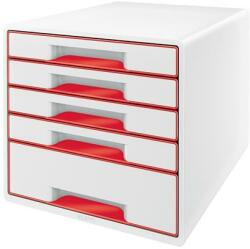 LEITZ Irattároló, műanyag, 5 fiókos, LEITZ Wow Cube , fehér/piros (52142026) - irodaszermost