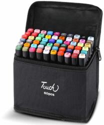 Touch Set 60 Markere Multicolore, 2 Capete Subtire-Gros, Geanta Depozitare