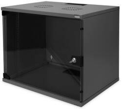 DIGITUS 19" 460x540x400 9U lapraszerelt üvegajtós fekete fali rack szekrény (DN-19 09-U-S-SW)
