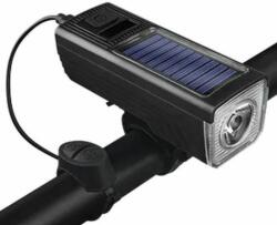 Spyral FY-335 napelemes power bank első lámpa / elektromos duda, 1db Power LED, 300 lumen, USB-ről tölthető, fekete
