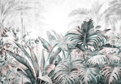 Consalnet Rózsaszín-Zöld trópusi levelek - szürke leveles háttér poszter, fotótapéta, Vlies (416 x 290 cm) (C1-15027VEXXXXL)
