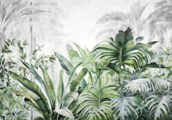 Consalnet Zöld trópusi levelek - szürke leveles háttér poszter, fotótapéta, Vlies (416 x 290 cm) (C1-15026VEXXXXL)